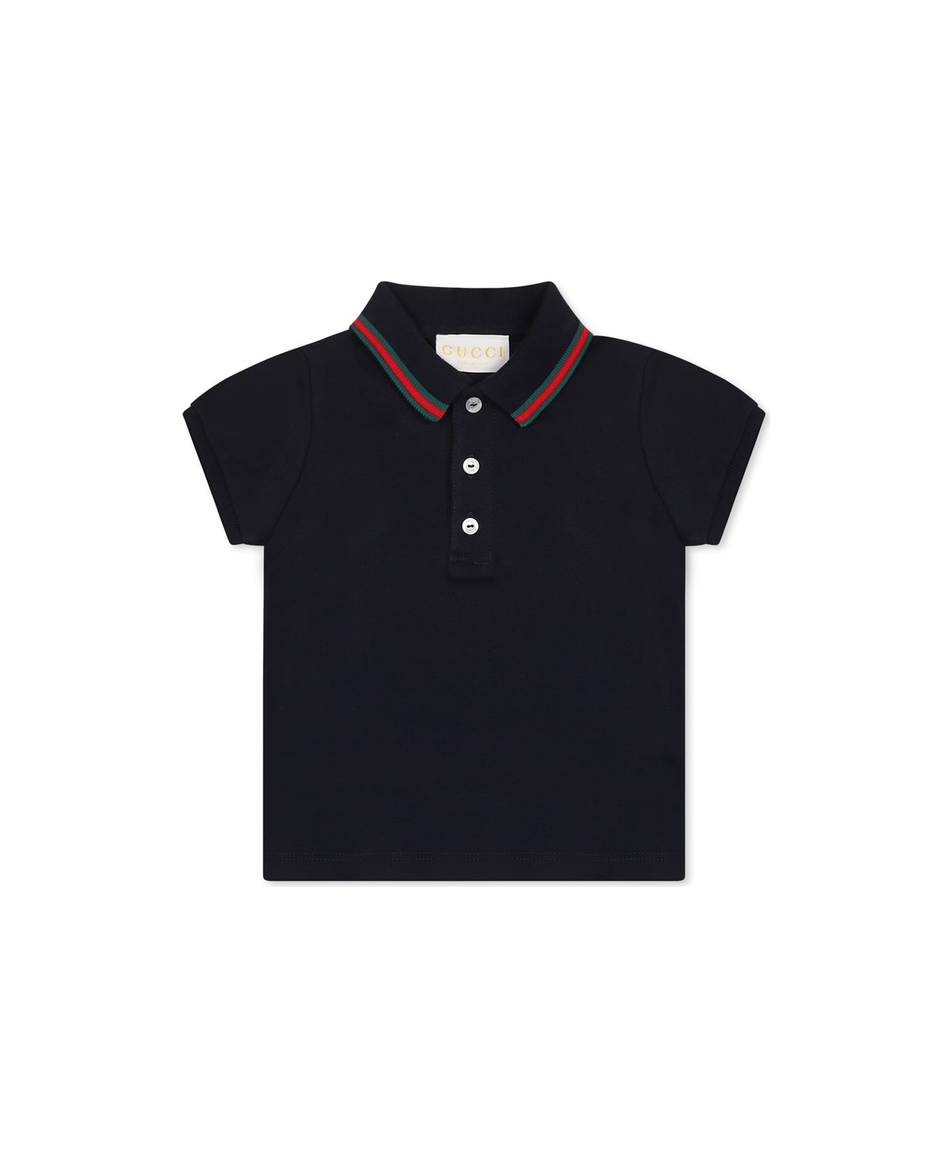 Gucci Blue Polo Shirt For Baby Boy With Web Detail - Blue