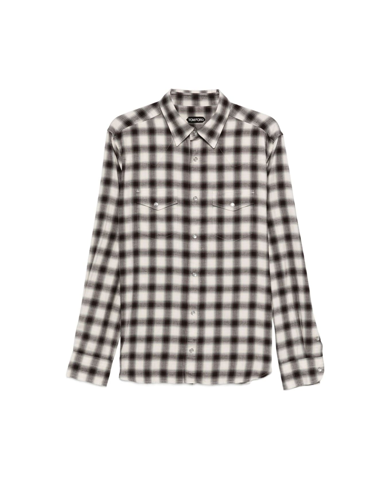 Tom Ford Cotton Blend Checked Shirt - Brown