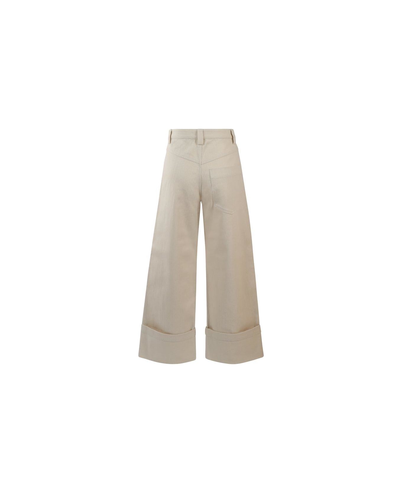 Moncler 1952 Button Detailed Wide Leg Trousers - White ボトムス
