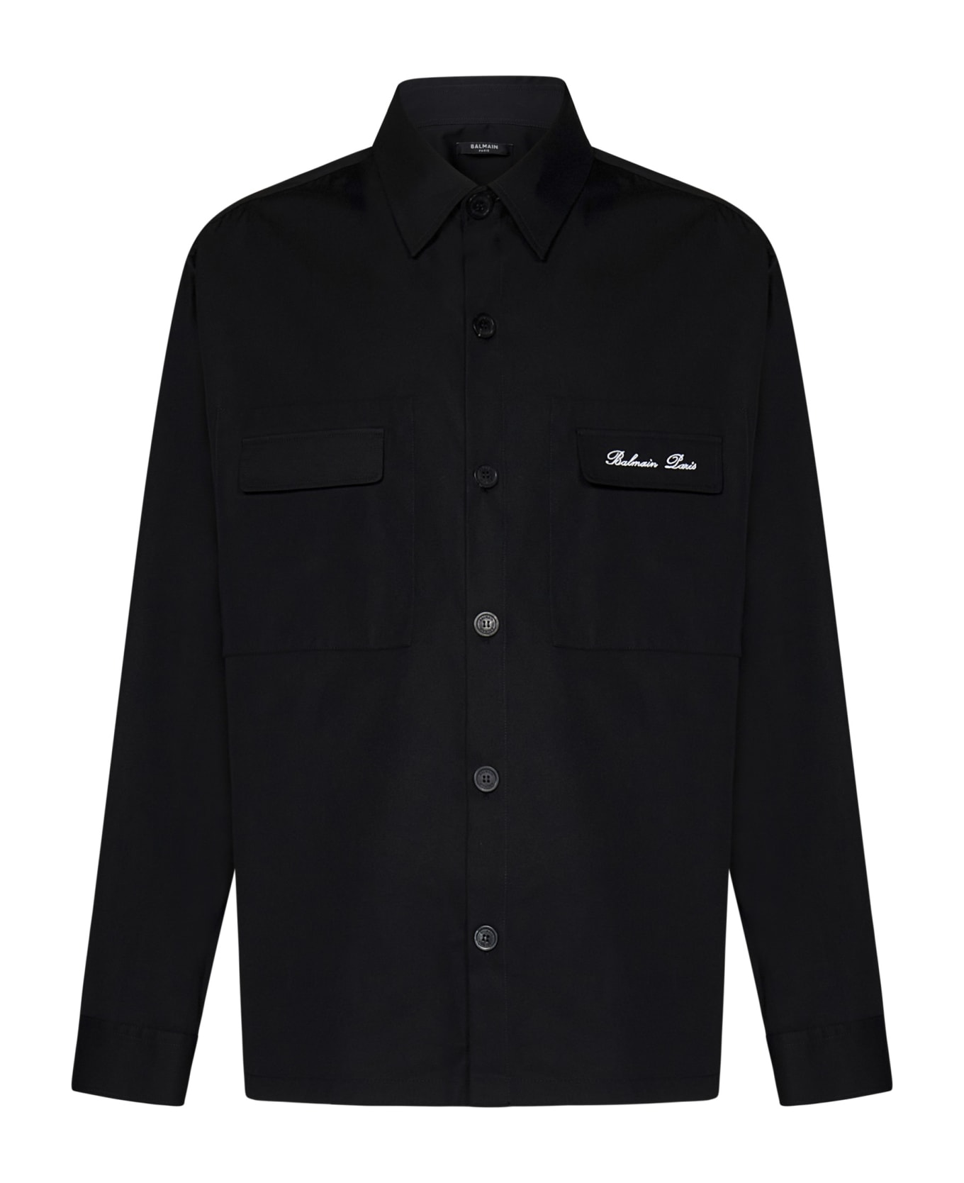 Balmain Overshirt With Logo Embroidery - black