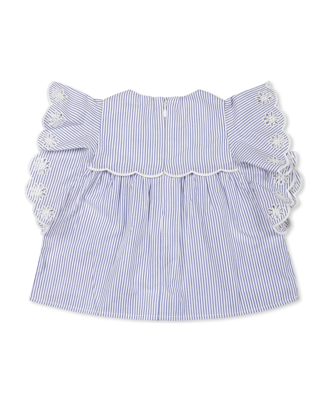 Chloé Light Blue Top For Baby Girl With Flowers - Light Blue