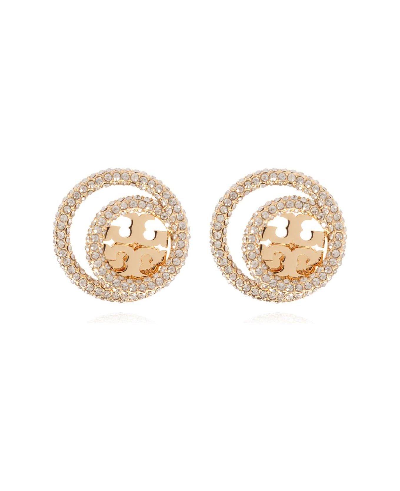 Tory Burch Double-ring Embellished Earrings - Gold/crystal イヤリング