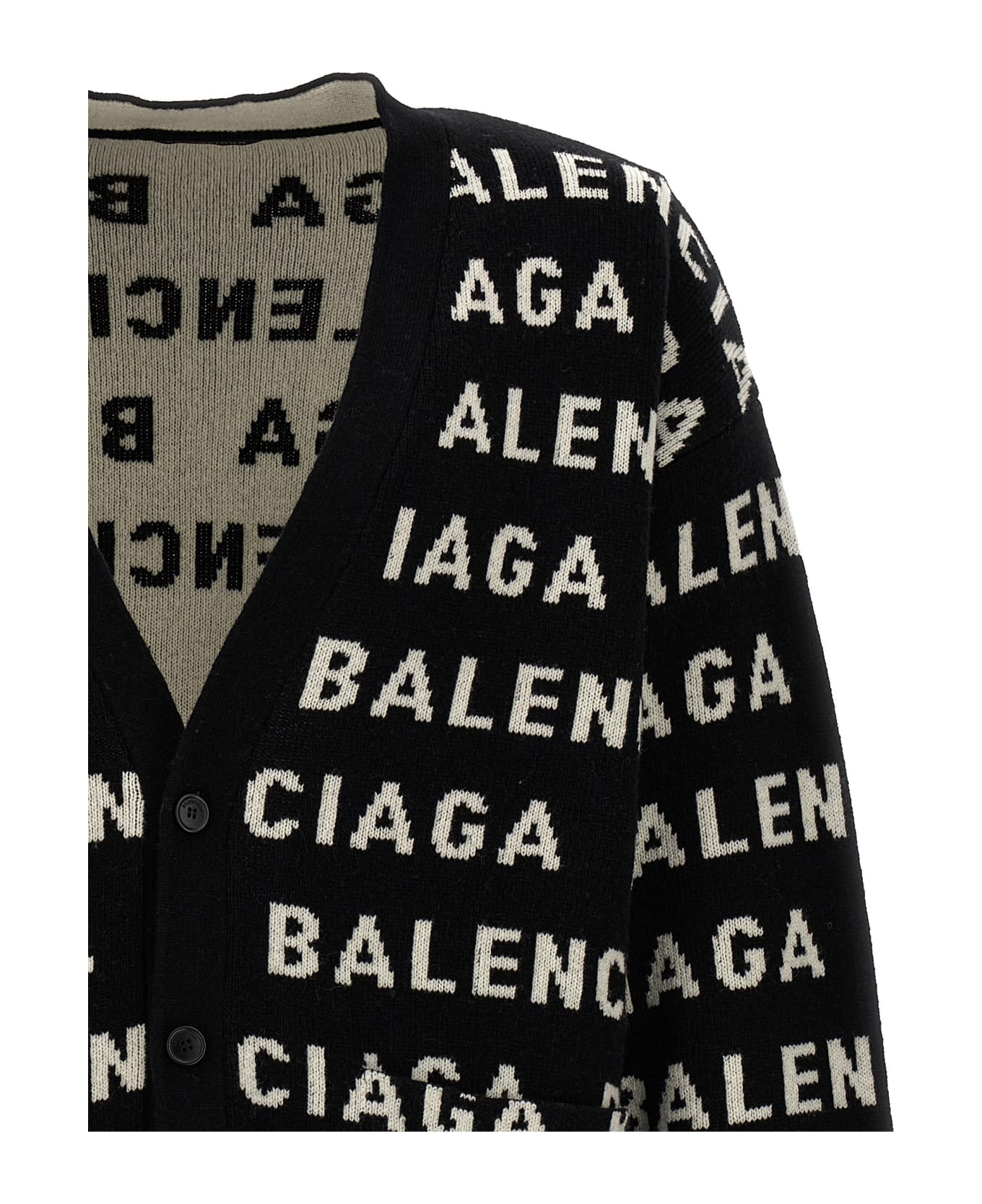 Balenciaga All-over Logo Cardigan - White/Black