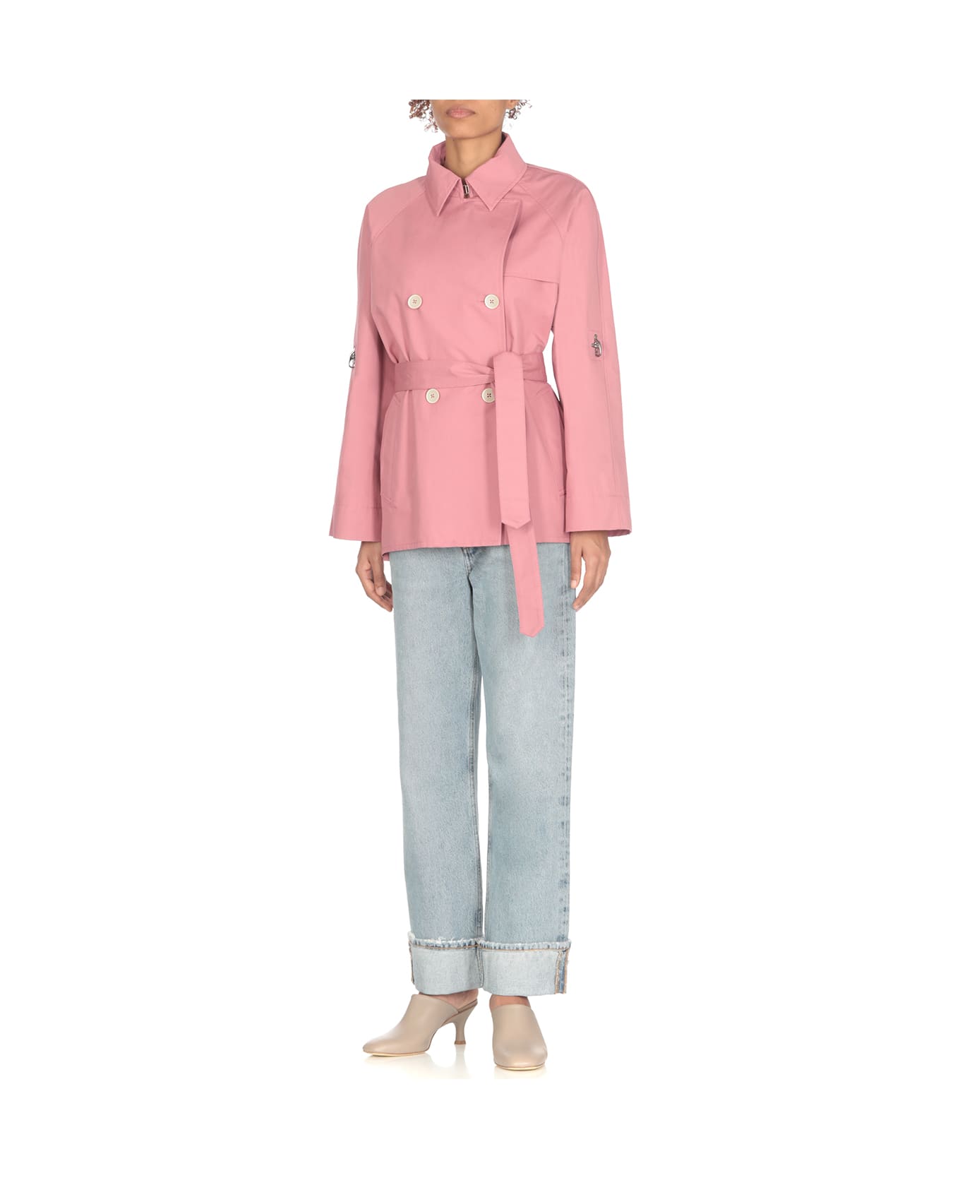 Fay Short Cotton Trench Coat - Pink レインコート