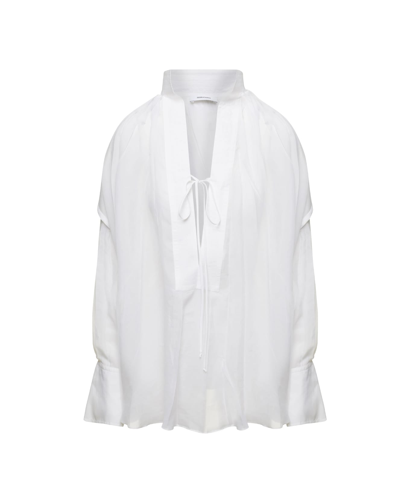 Ferragamo White Caftano Shirt In Silk Blend Woman - White ブラウス