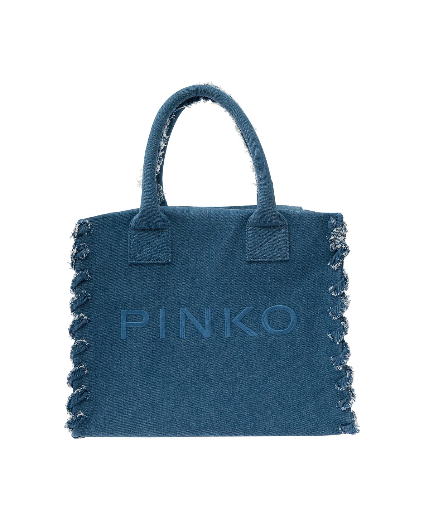 Pinko Cotton Denim Tote Bag With Logo - Denim
