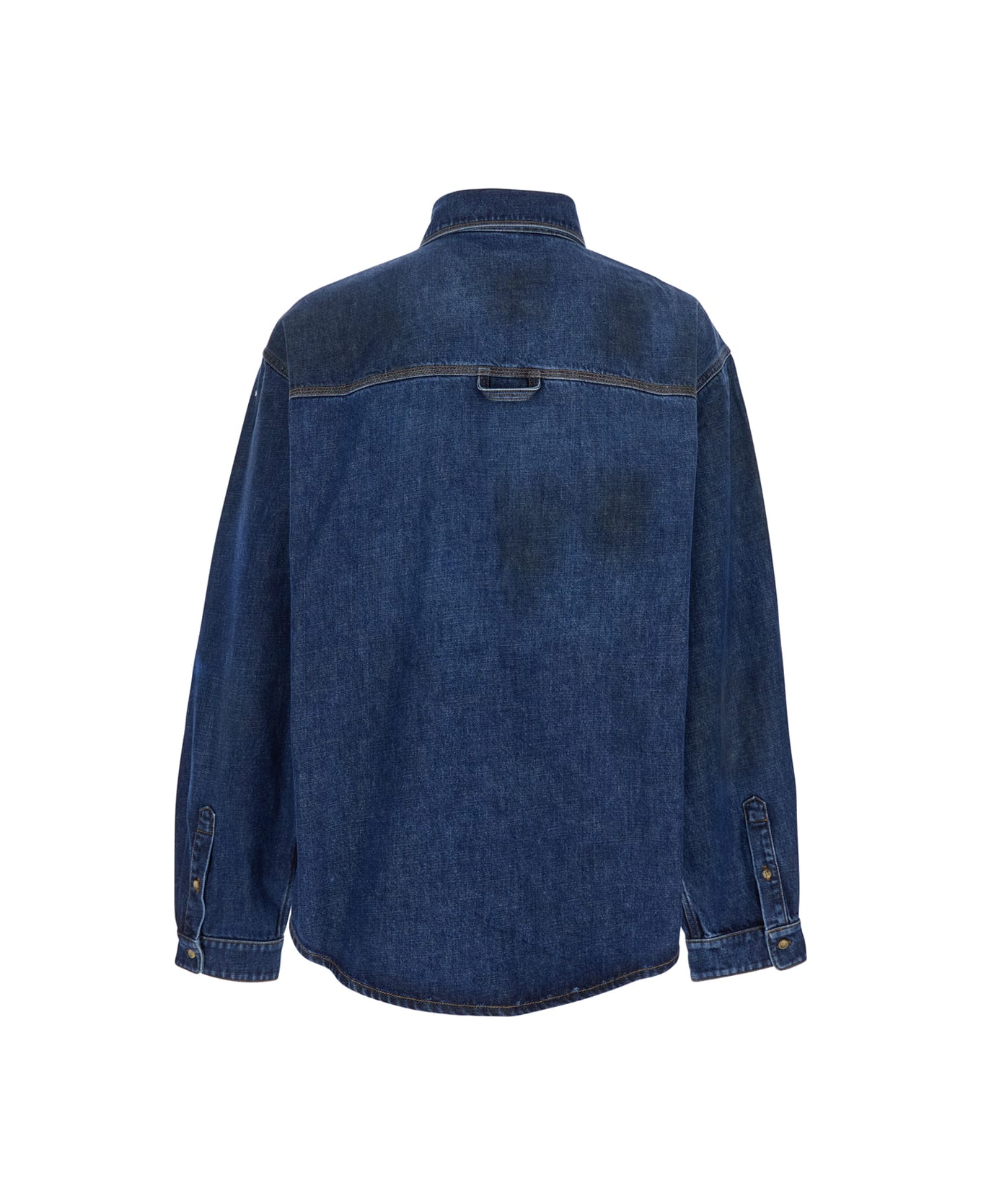 ERL Blue Shirt With Pointed Collar And Logo Patch On The Front In Denim Man - Blu
