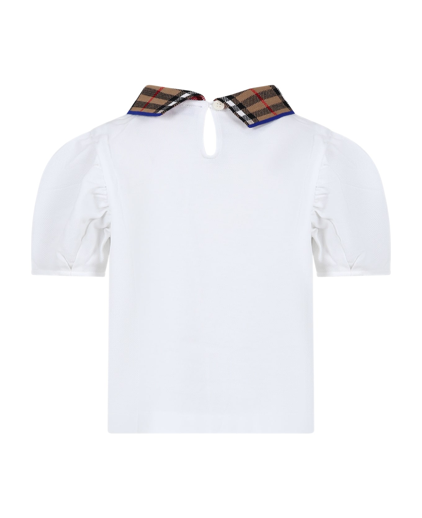 Burberry White T-shirt For Girl With Vintage Check On The Collar - White Tシャツ＆ポロシャツ