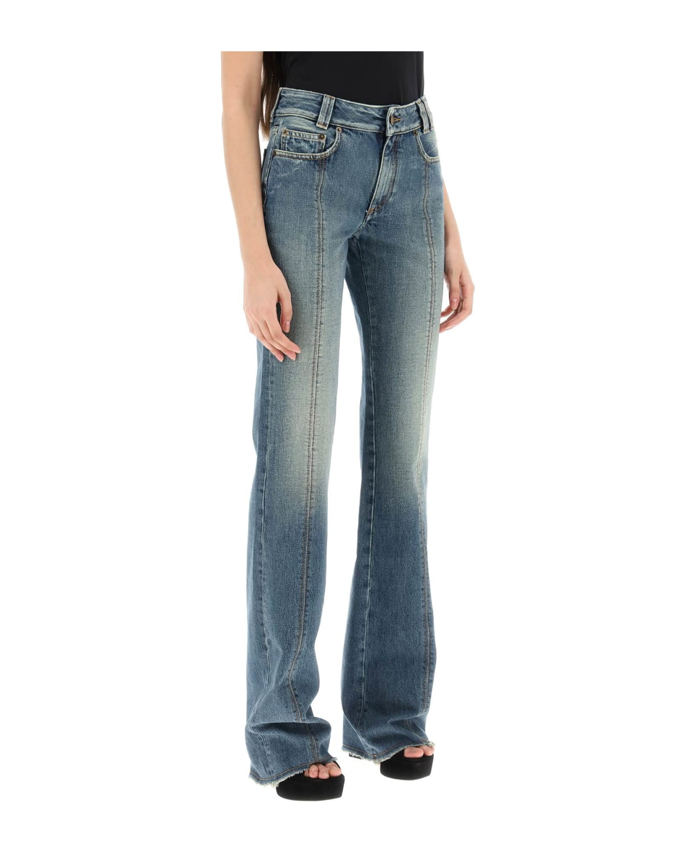 Alessandra Rich Flared Jeans With Crystal Rose - BLUE (Blue)