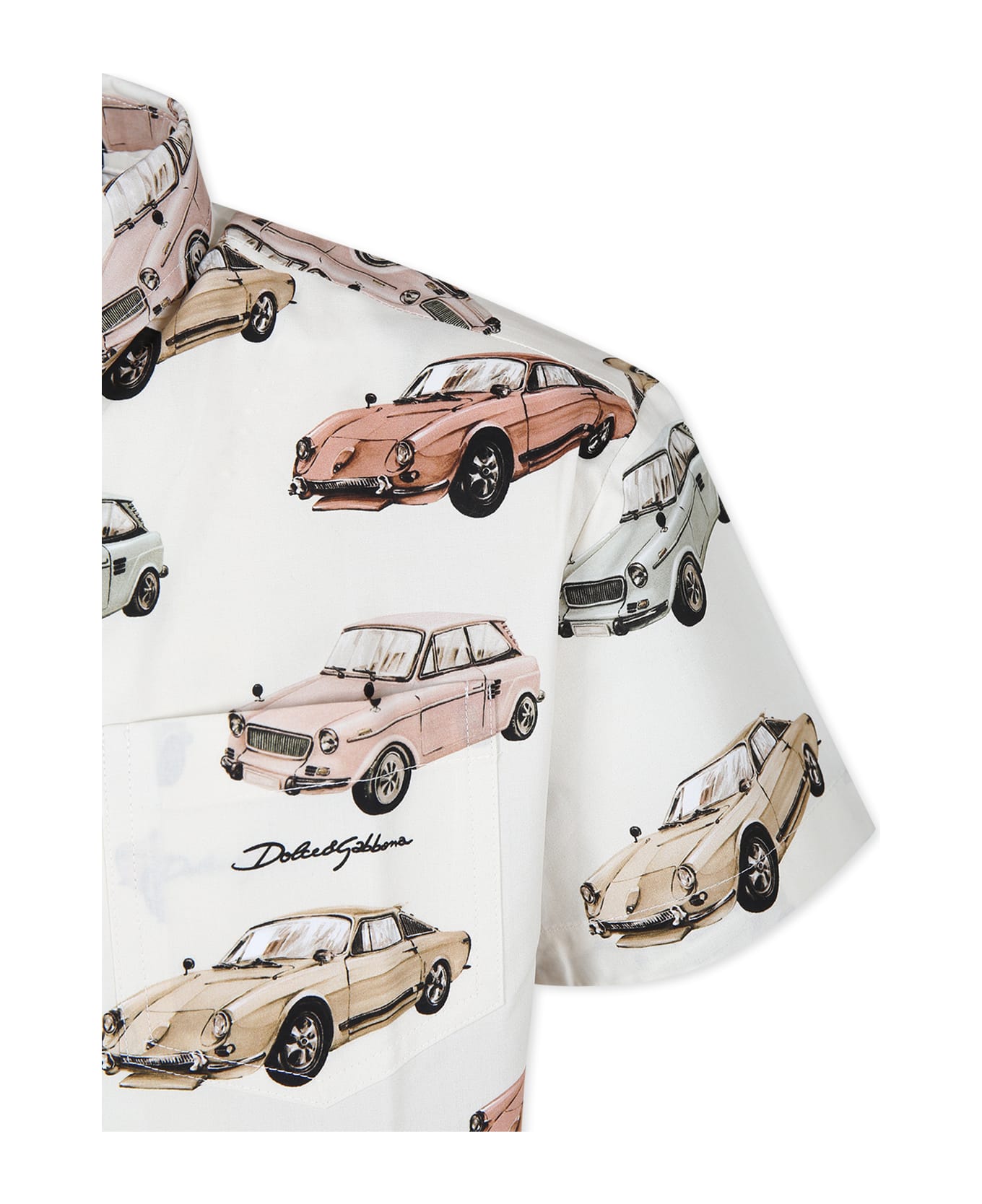 Dolce & Gabbana Ivory Shirt For Boy With Vintage Cars Models - Ivory