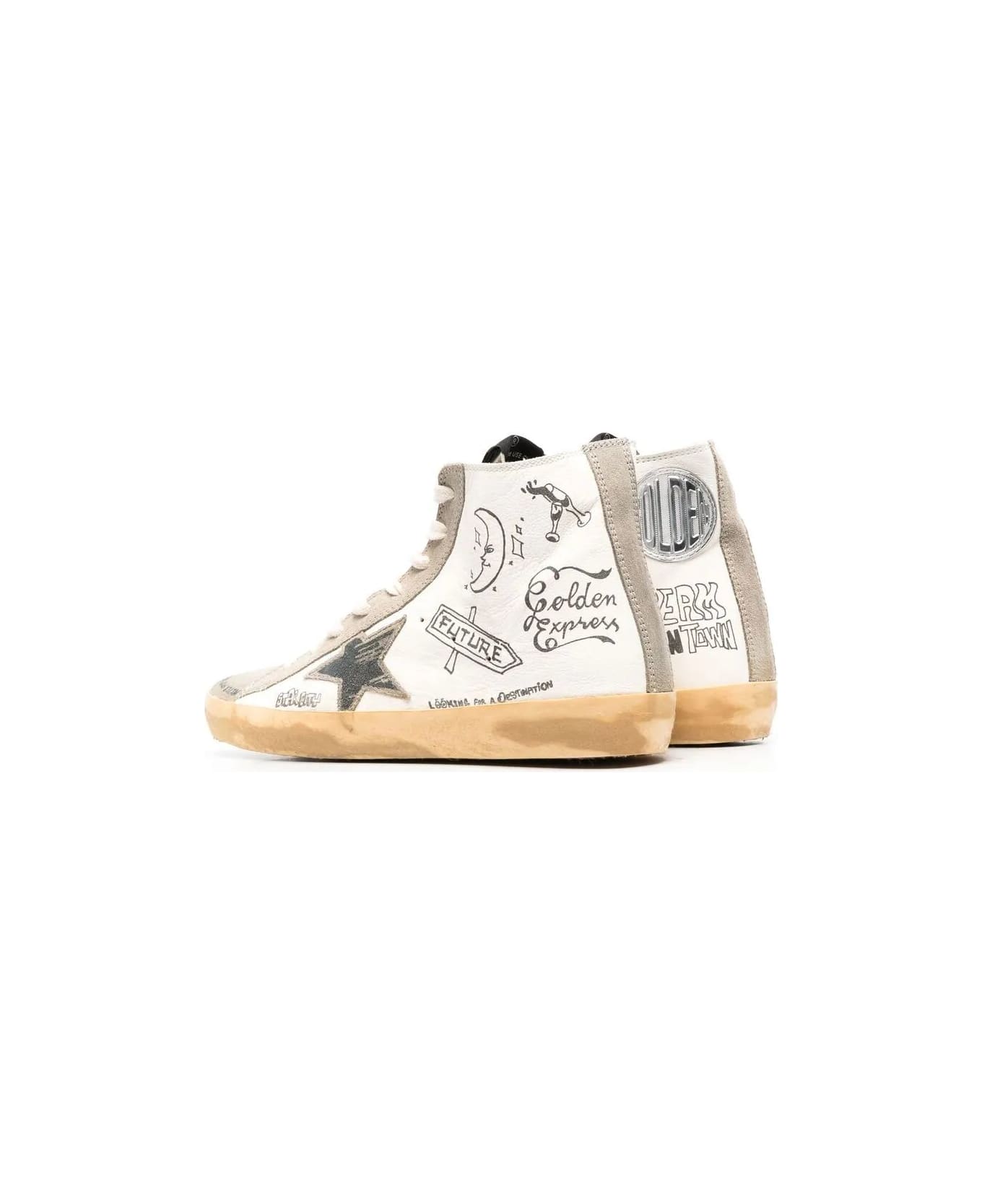 Golden Goose Francy Journey-print High-top Sneakers - WH/TAUPE/BLK