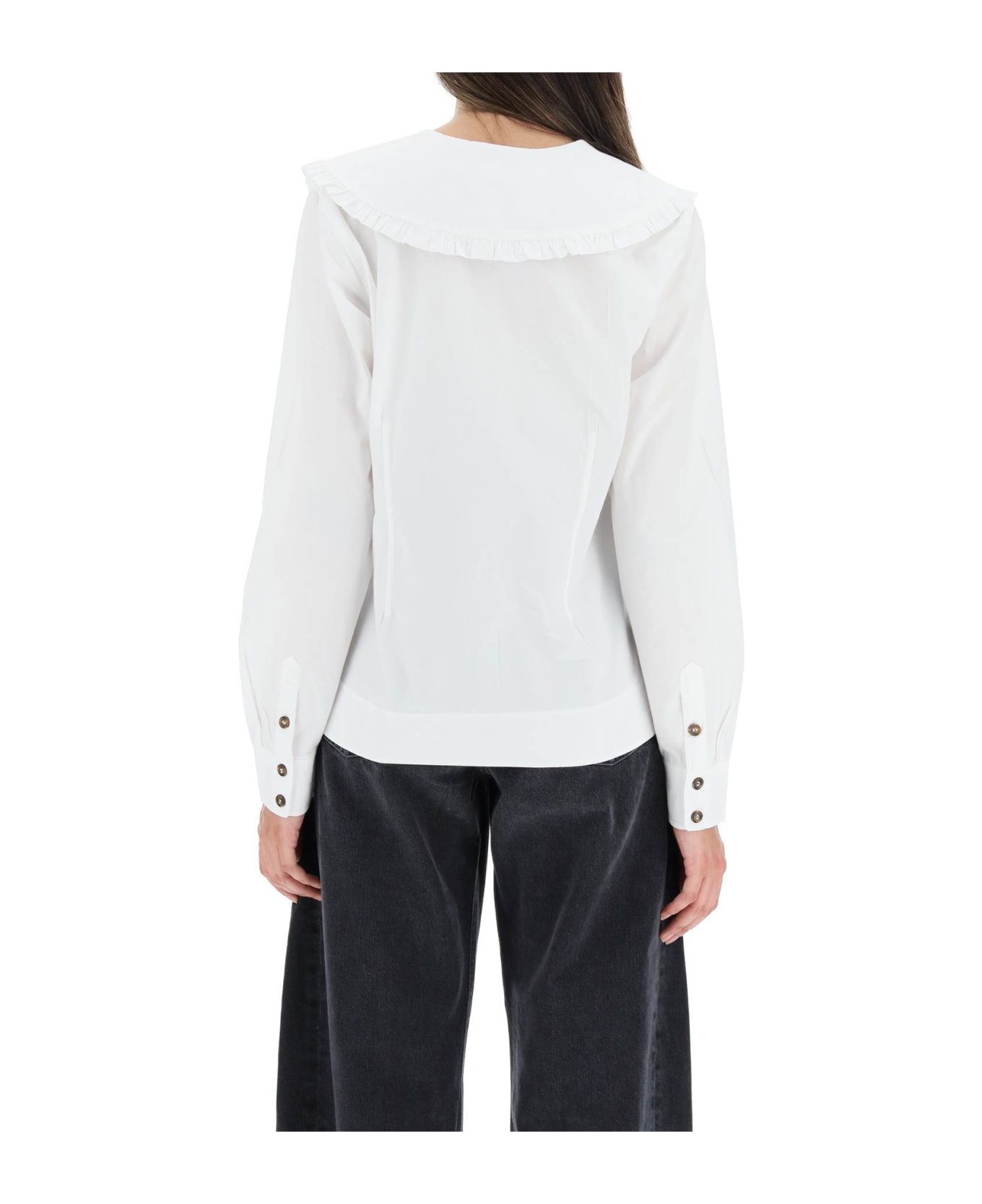 Ganni Cotton Poplin Shirt - White シャツ