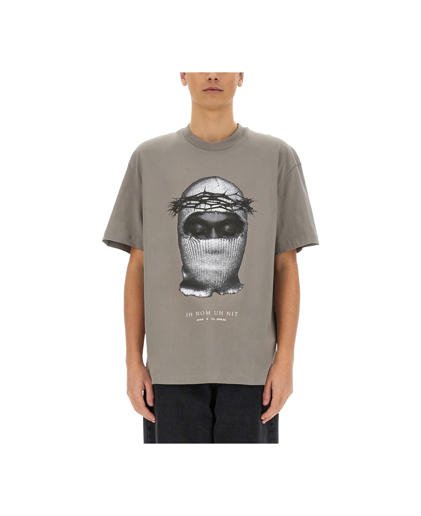ih nom uh nit Crown Mask Print T-shirt - GREY