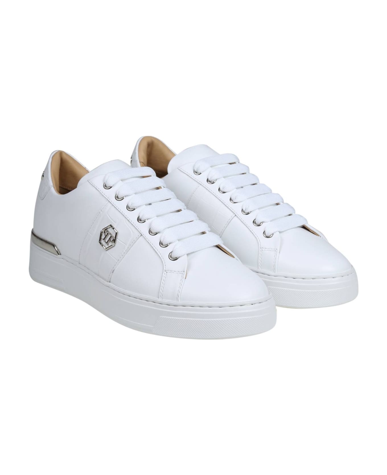 Philipp Plein Hexagon Sneakers In White Leather - White/White