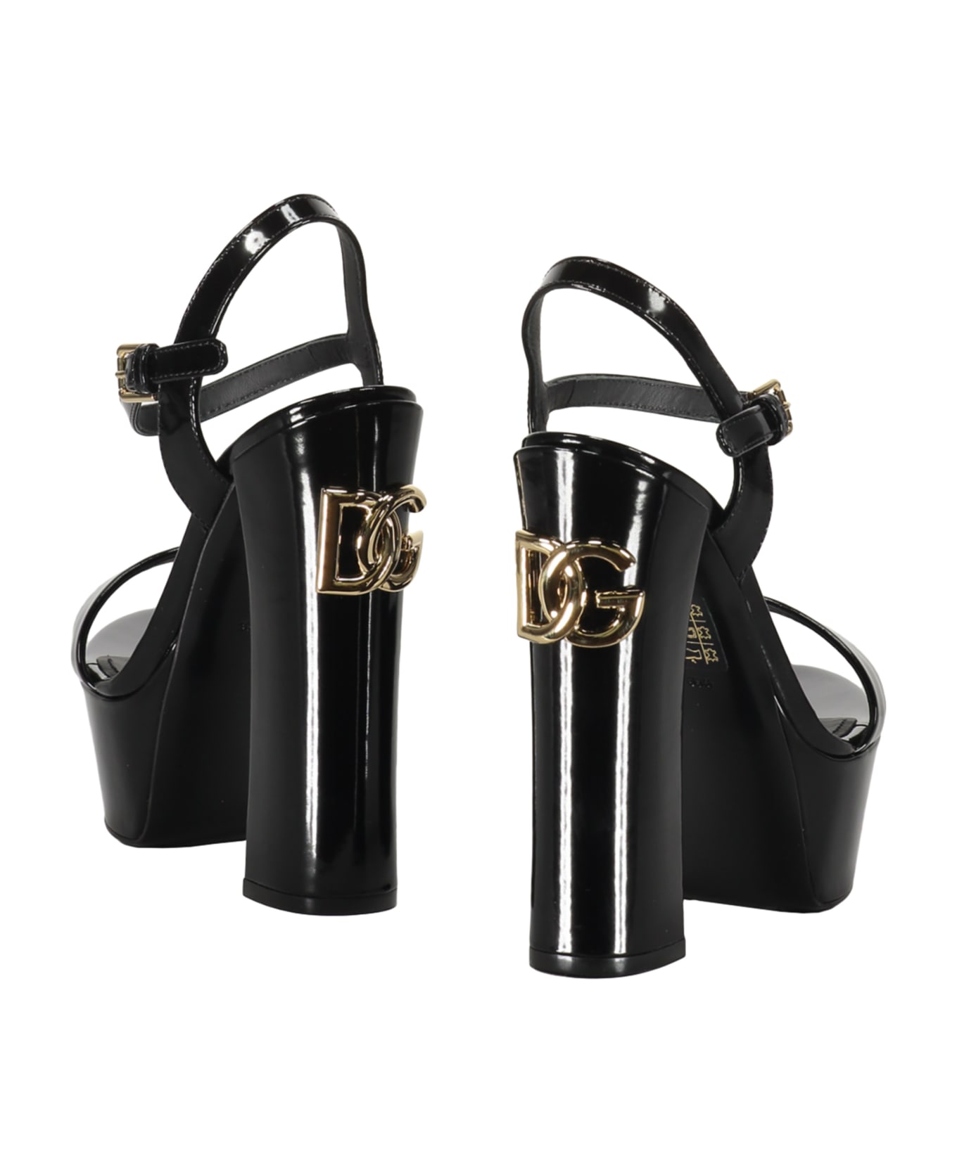 Dolce & Gabbana Polished Calfskin Platform Sandals - BLACK