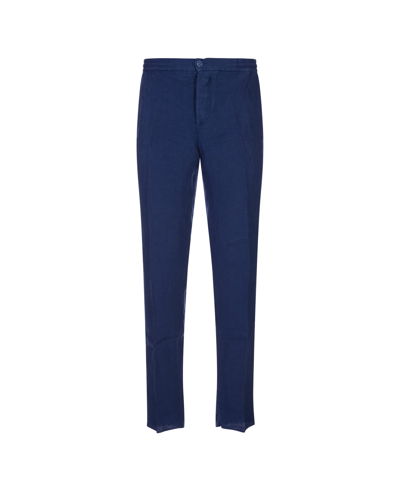 Kiton Cobalt Blue Linen Trousers With Elasticised Waistband - Blue