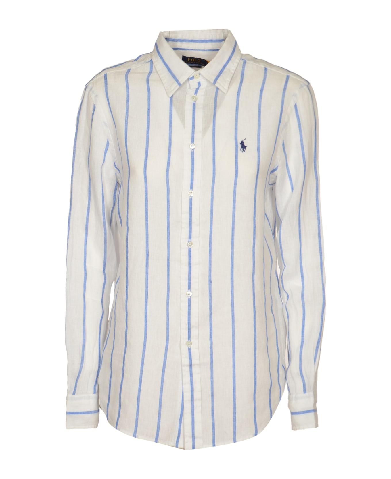 Polo Ralph Lauren Logo Embroidered Relaxed Fit Stripe Shirt - White/Blue