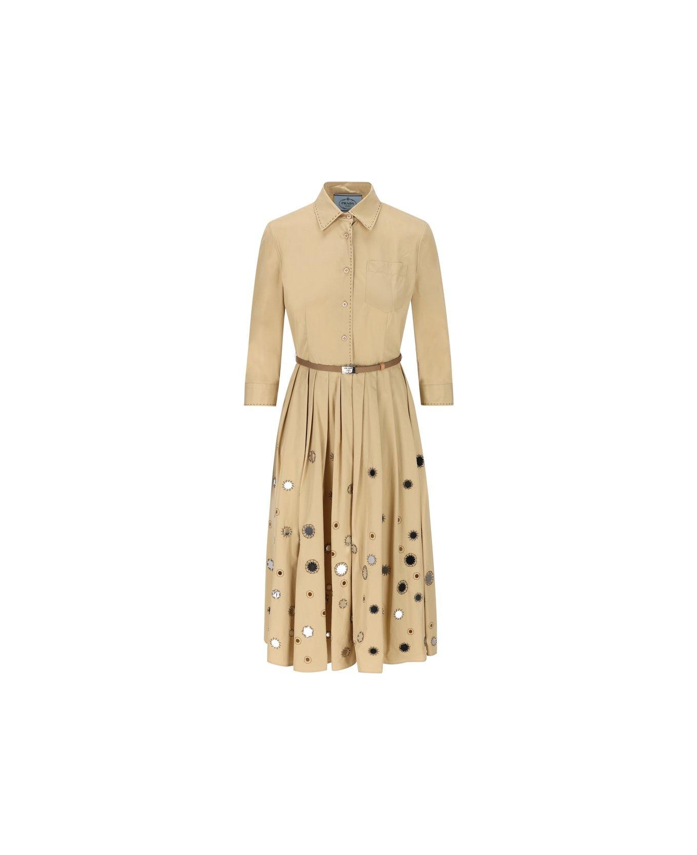 Prada Long-sleeved Belted Dress - Brown