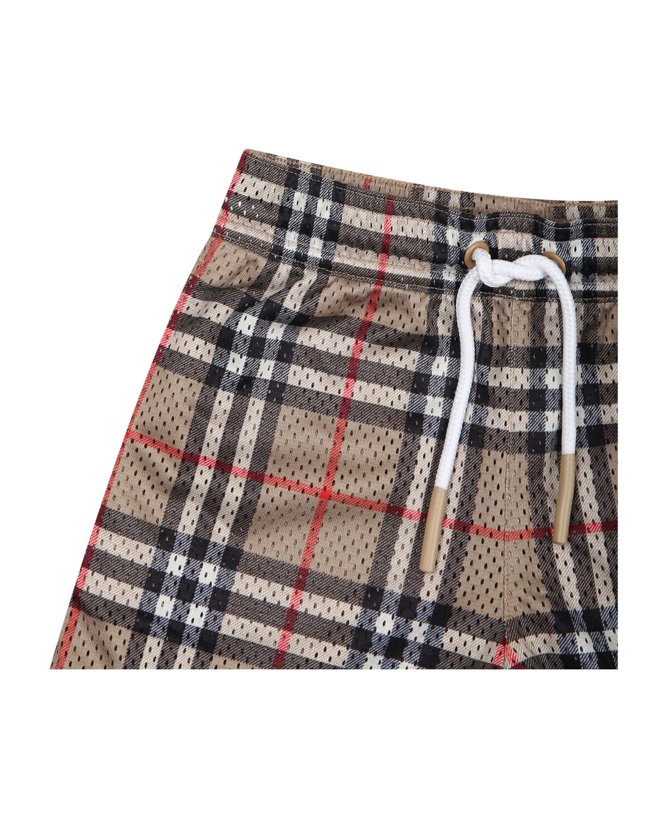 burberry Giant Beige Sports Shorts For Baby Boy With Iconic Vintage Check - Beige