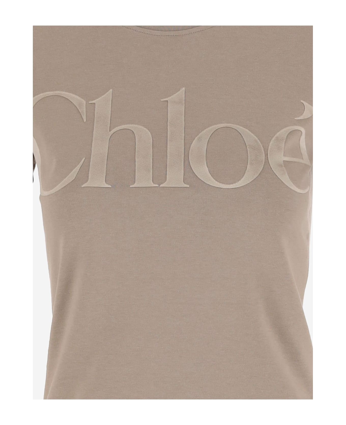 Chloé Cotton Jersey T-shirt With Logo - Beige