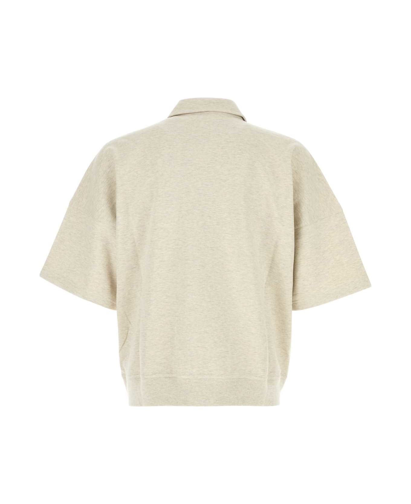 Bottega Veneta Melange Sand Cotton Polo Shirt - SEASALTMELANGE