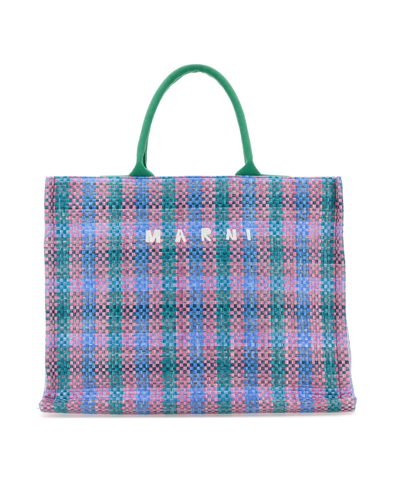 Marni Multicolor Raffia Big Shopping Bag - GREENFUCHSIACYPRESS