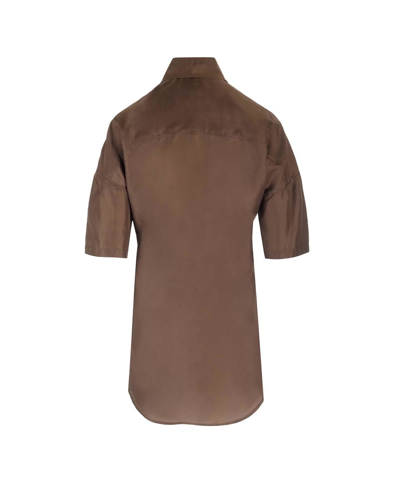 Lemaire Pussy-bow Short-sleeved Top - Dark Tobacco