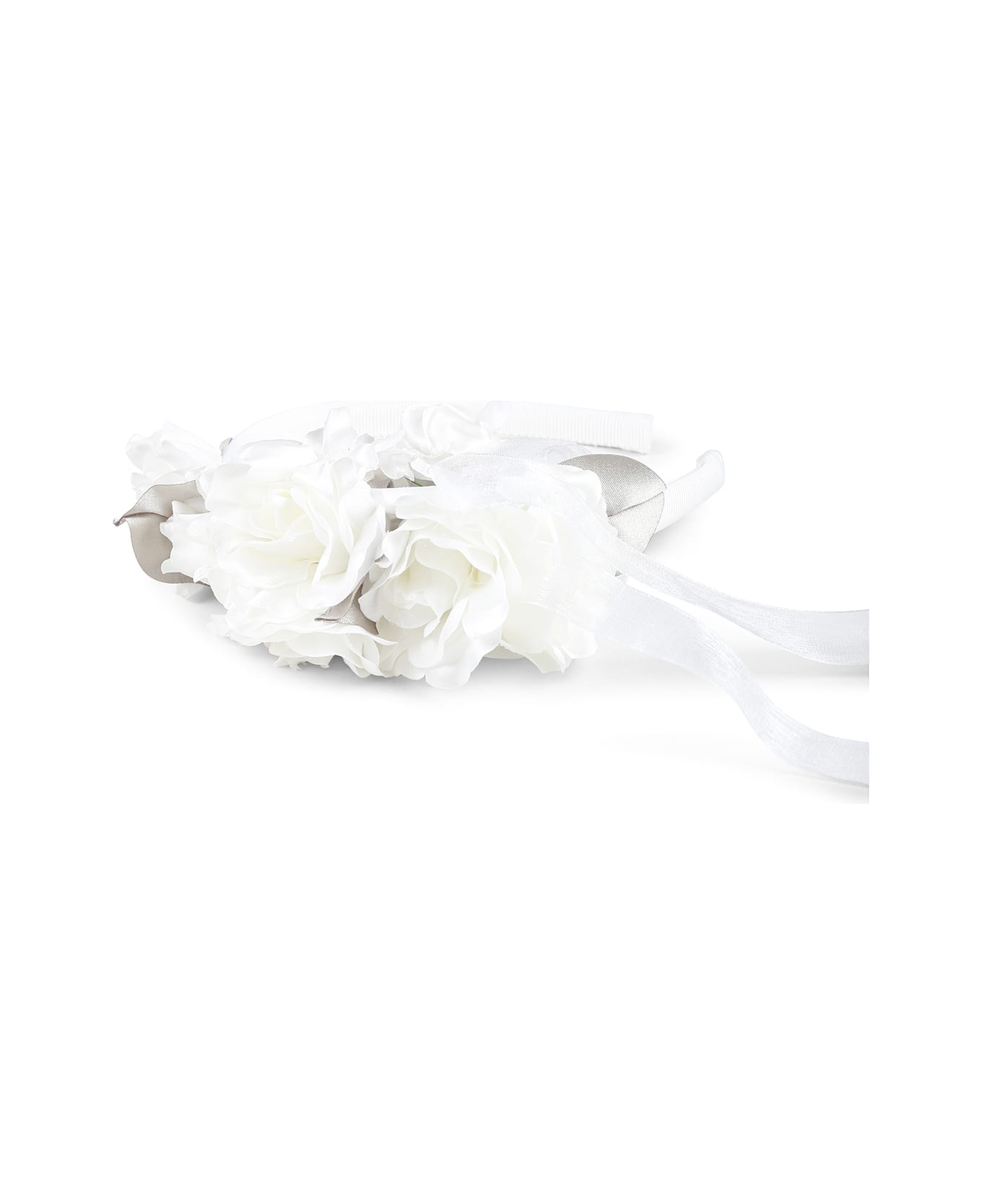 Monnalisa White Headband For Girl With Flowers - White