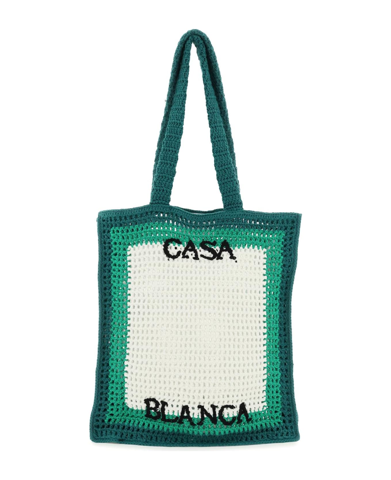 Casablanca Logo Cotton Crochet Tote Bag - Green