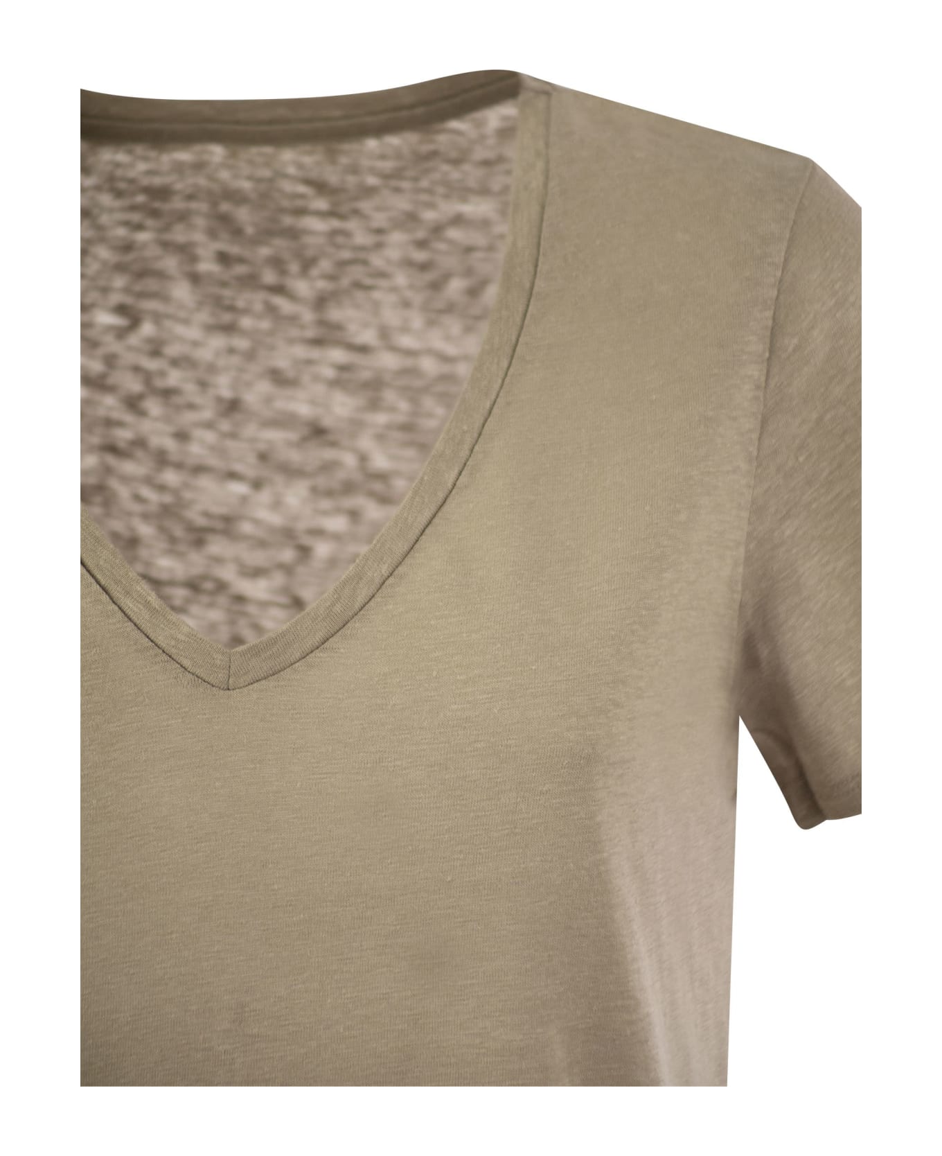 Majestic Filatures Linen V-neck T-shirt With Short Sleeves - Sand Tシャツ
