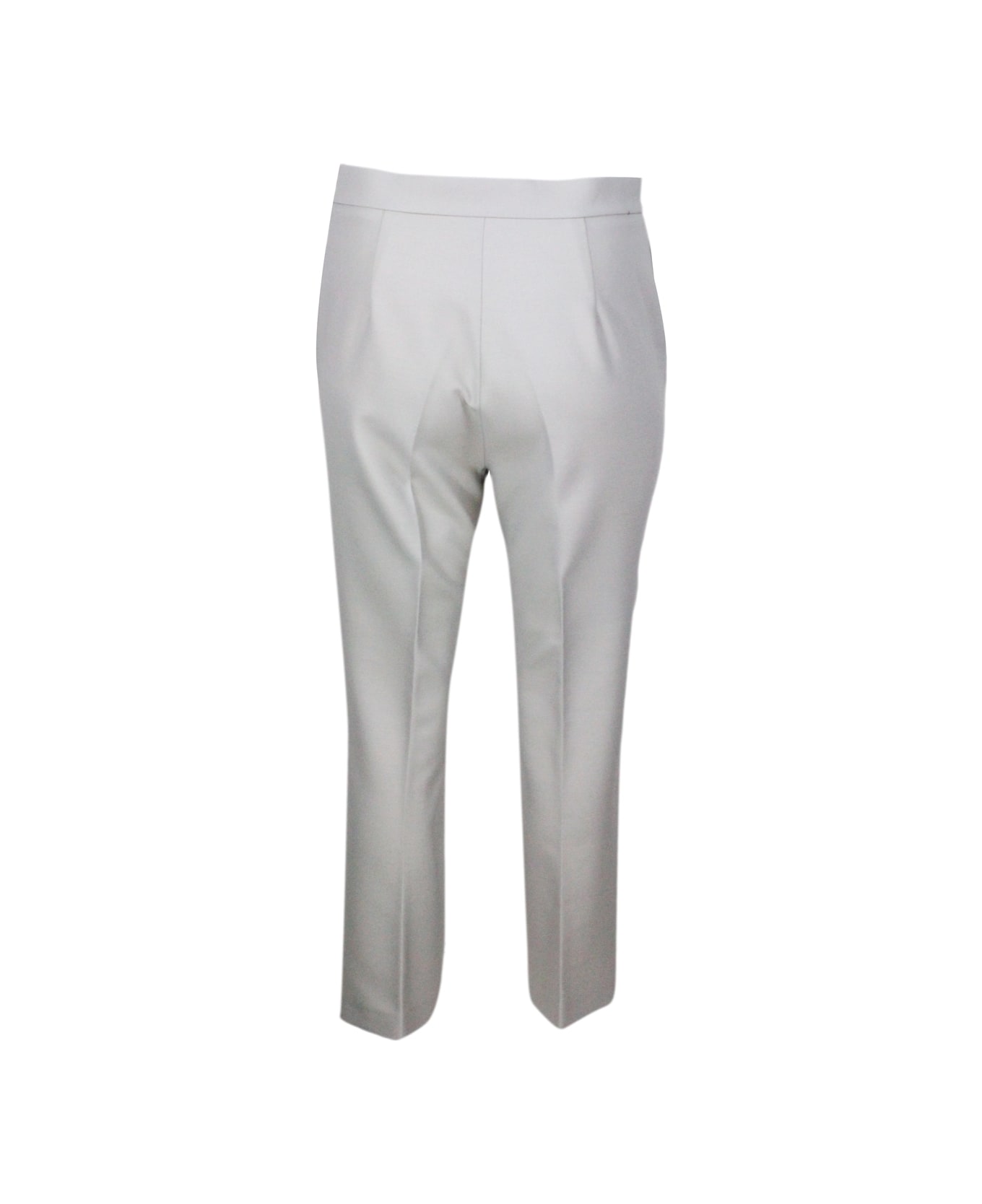Fabiana Filippi Trousers In Thick Wool Blend Fabric With A Soft Line And Side Zip Fastening - Ice