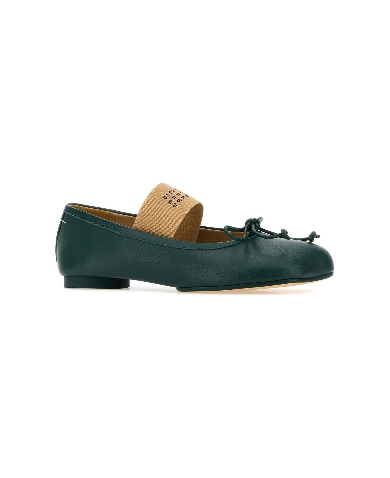 MM6 Maison Margiela Bottle Green Leather Anatomic Ballerinas - GREENGABLES