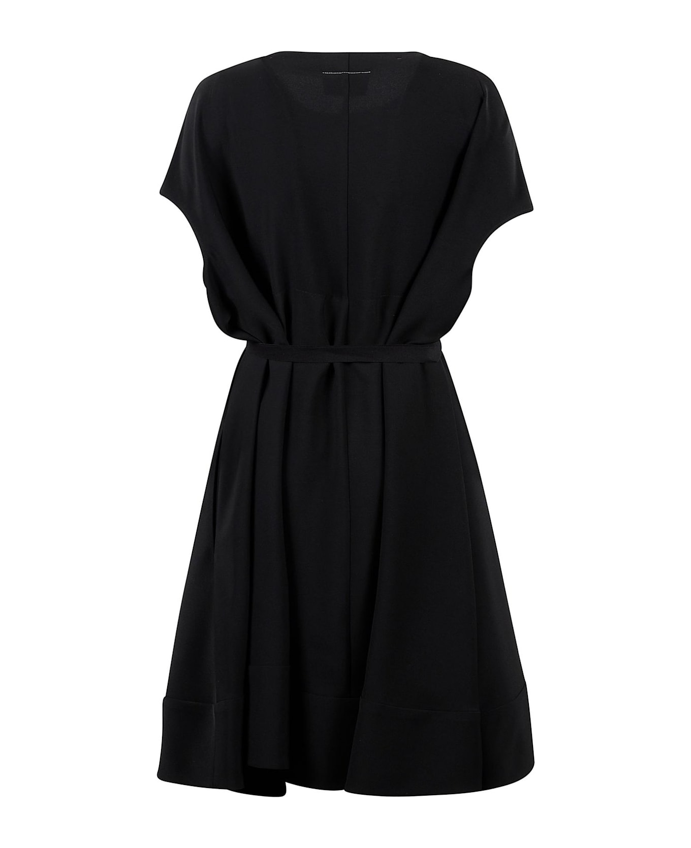 MM6 Maison Margiela Tie-fastened Crewneck Midi Dress - Black