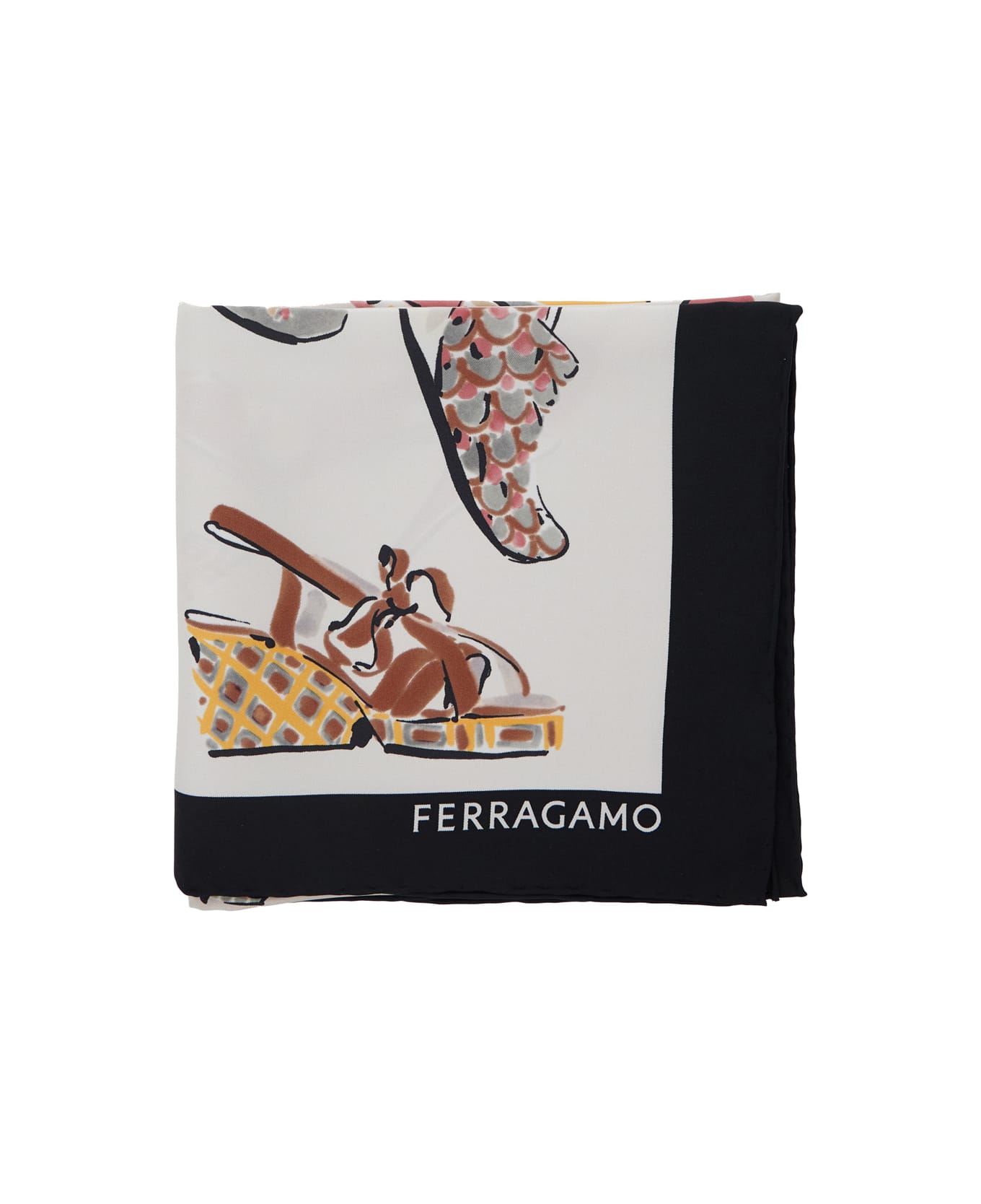 Ferragamo Multicolor Scarf With All-over Print And Logo Lettering In Silk Woman - Multicolor