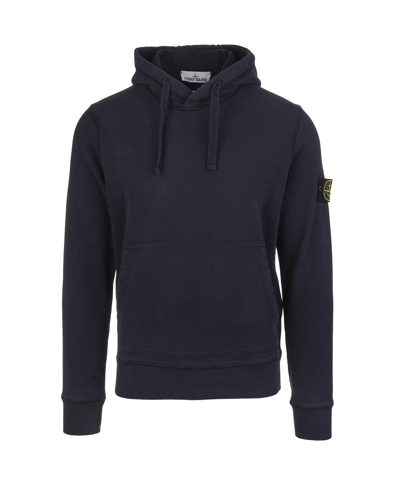 Stone Island Man Navy Blue Hoodie With Logo Patch