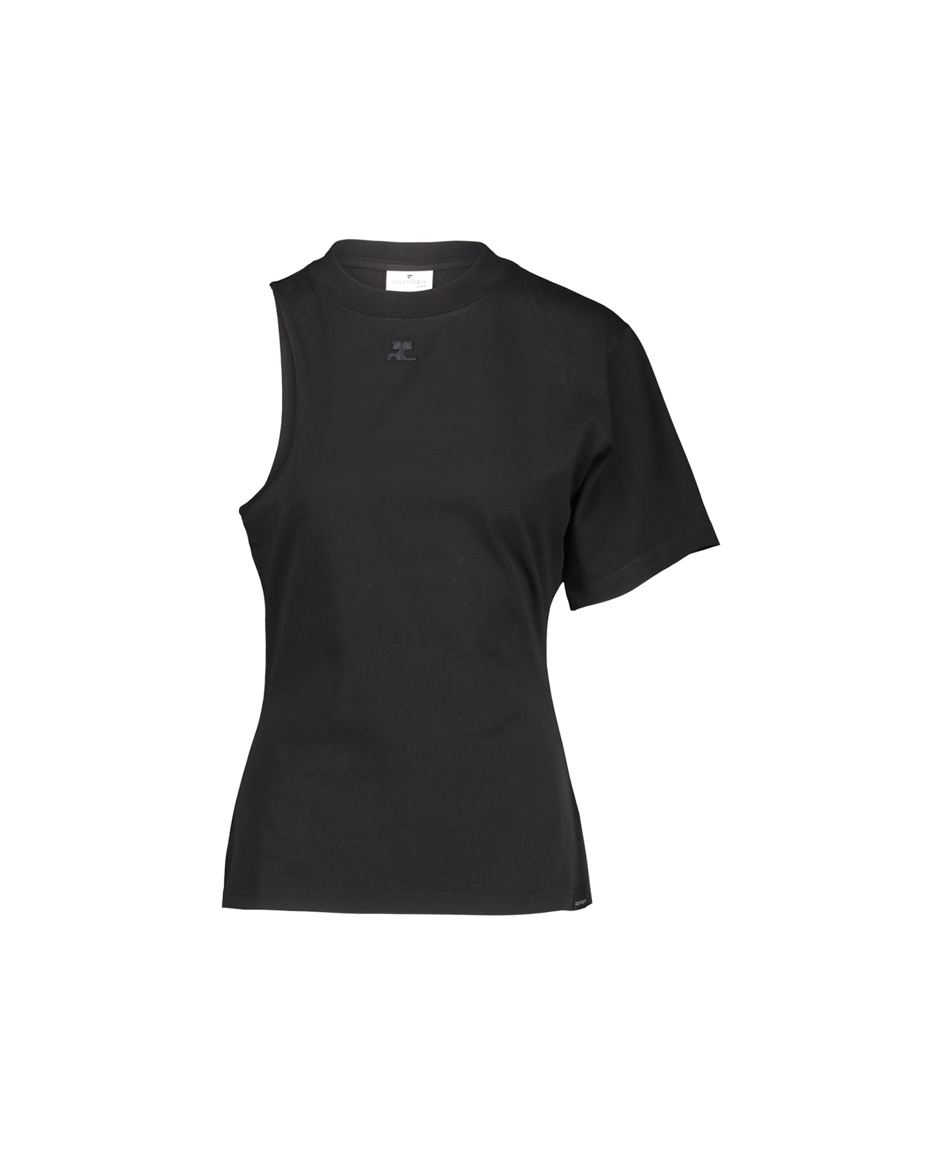 Courrèges One-shoulder T-shirt In Scuba - Black