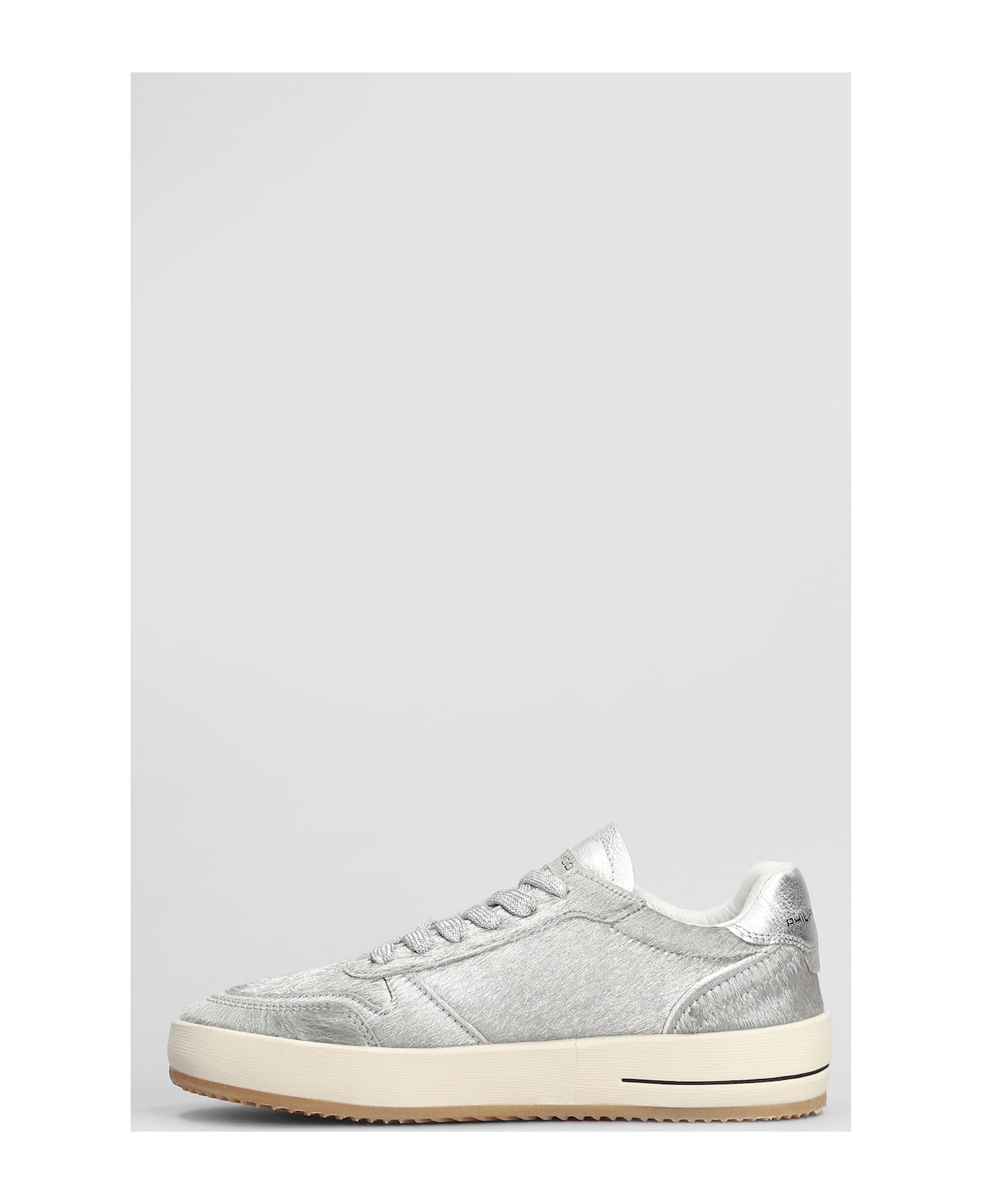 Philippe Model Nice Low Sneakers In Silver Pony Skin - silver