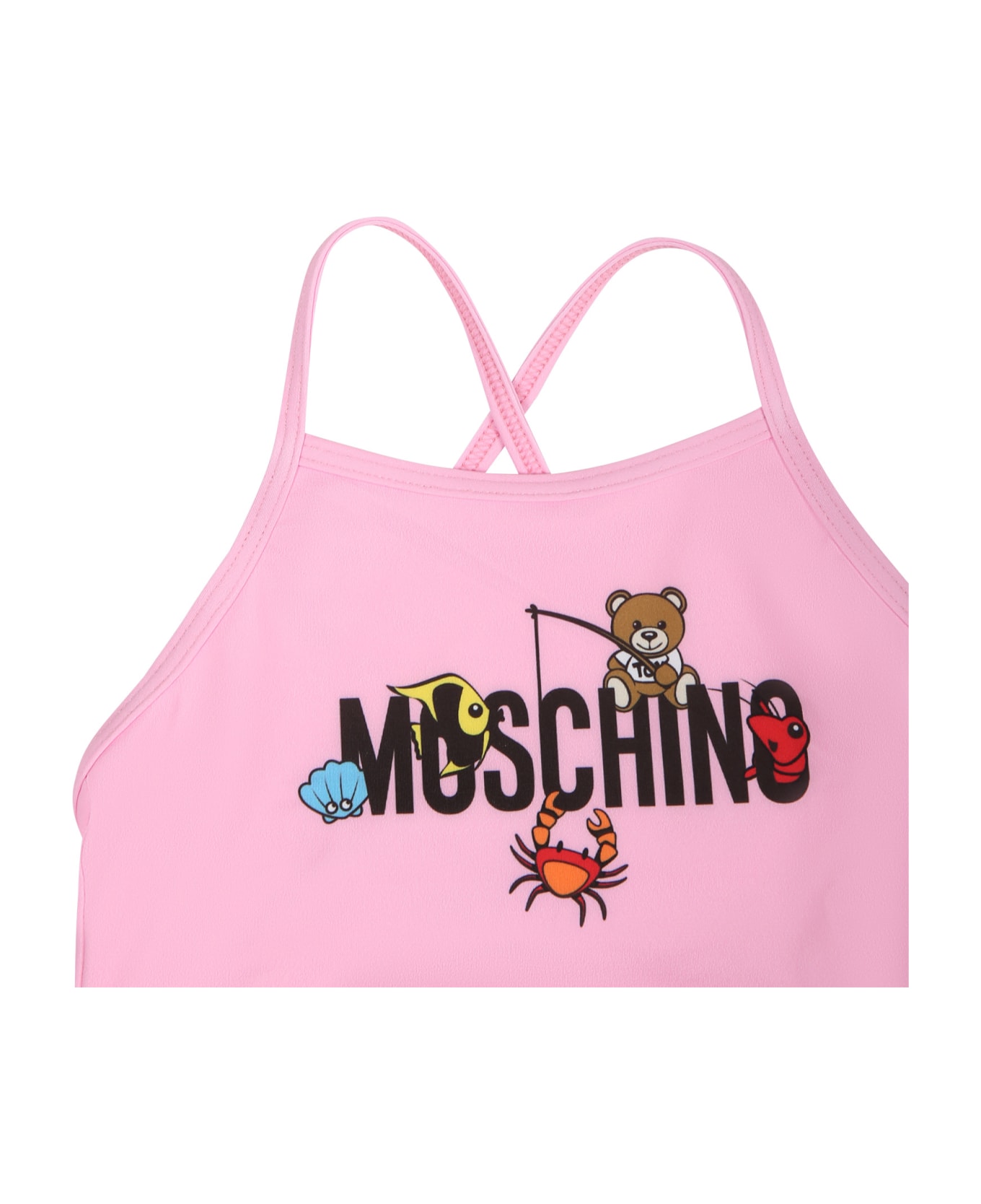 Moschino Pink One Piece Swimsuit For Baby Girl With Logo - Pink 水着