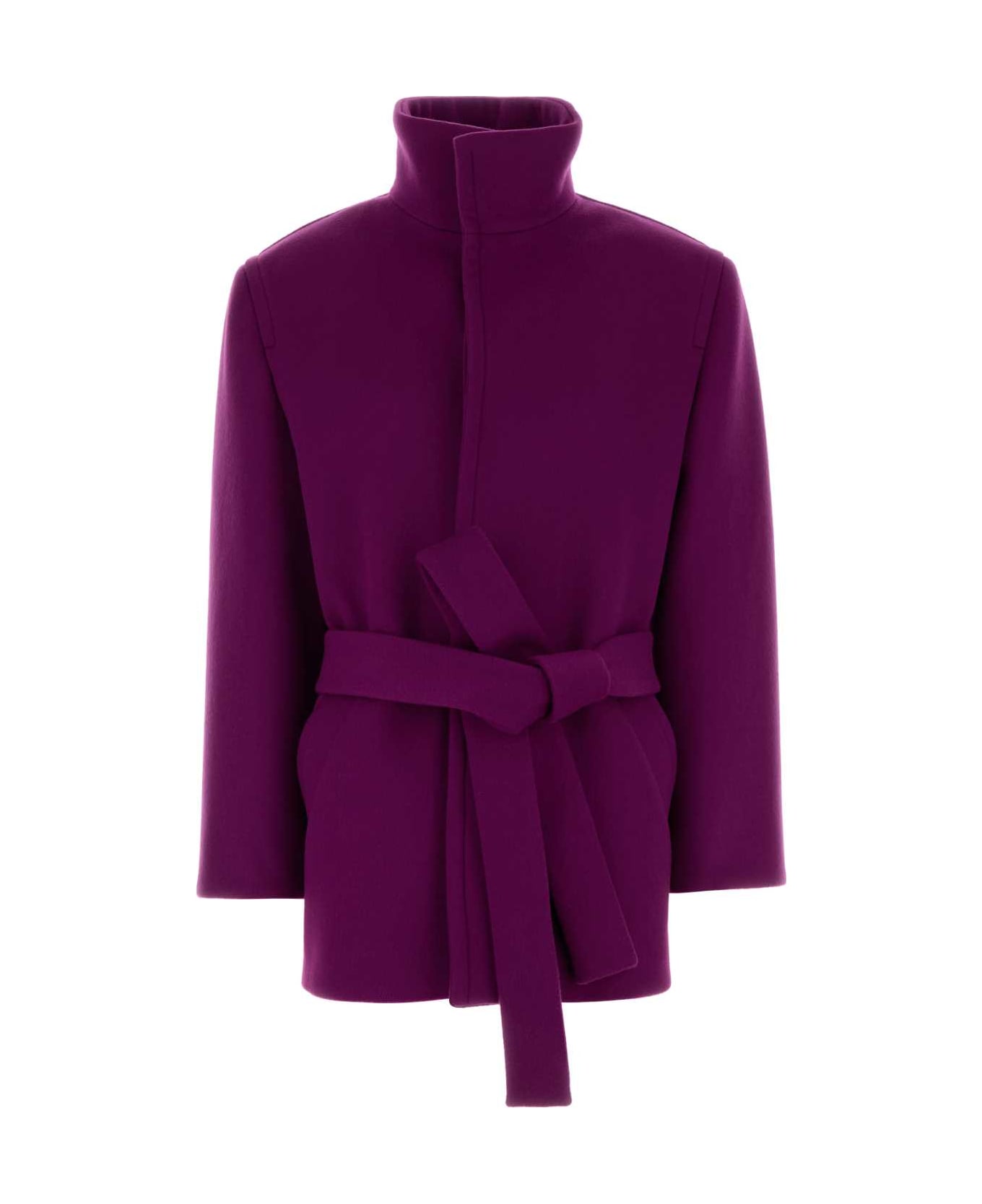 Saint Laurent Tyrian Purple Wool Coat - VIOLET