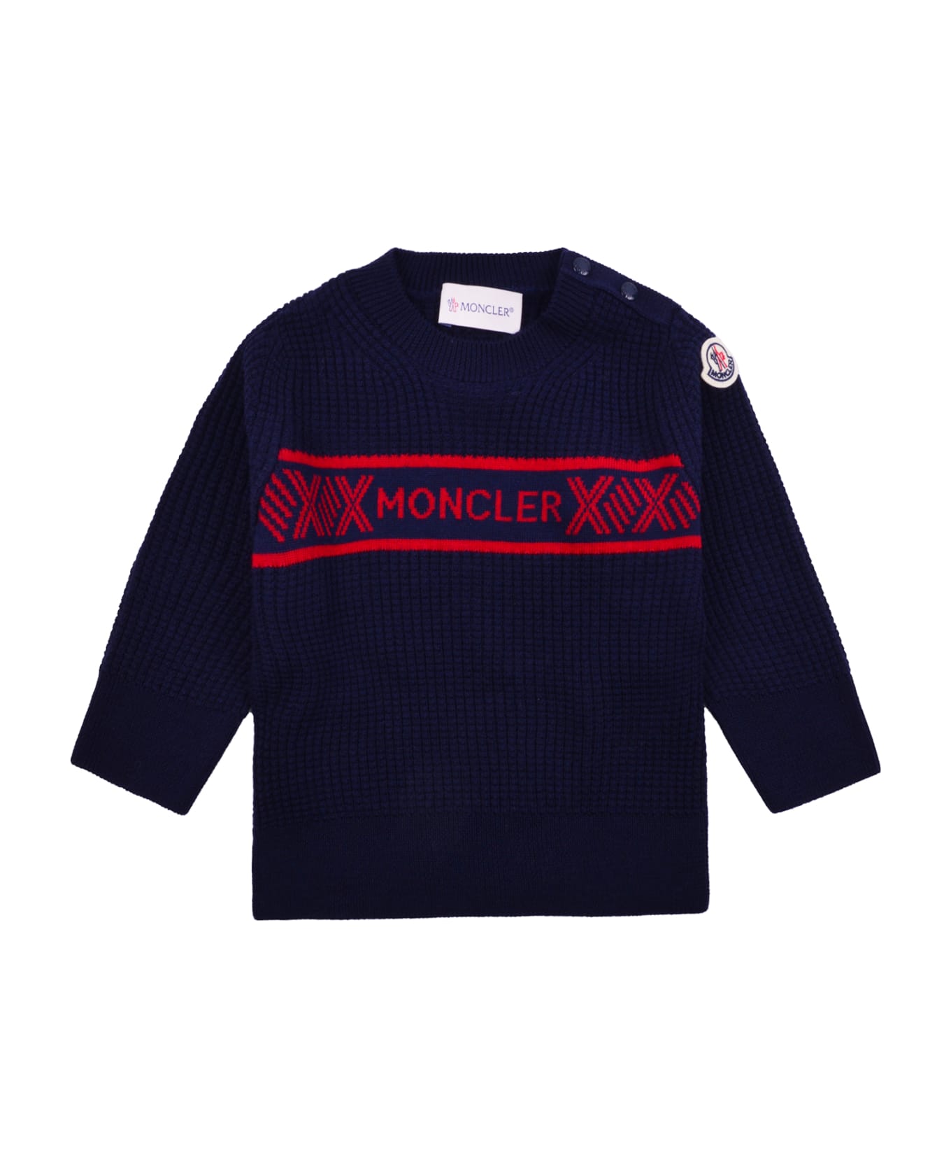 Moncler Wool Sweater With Logo - Blue
