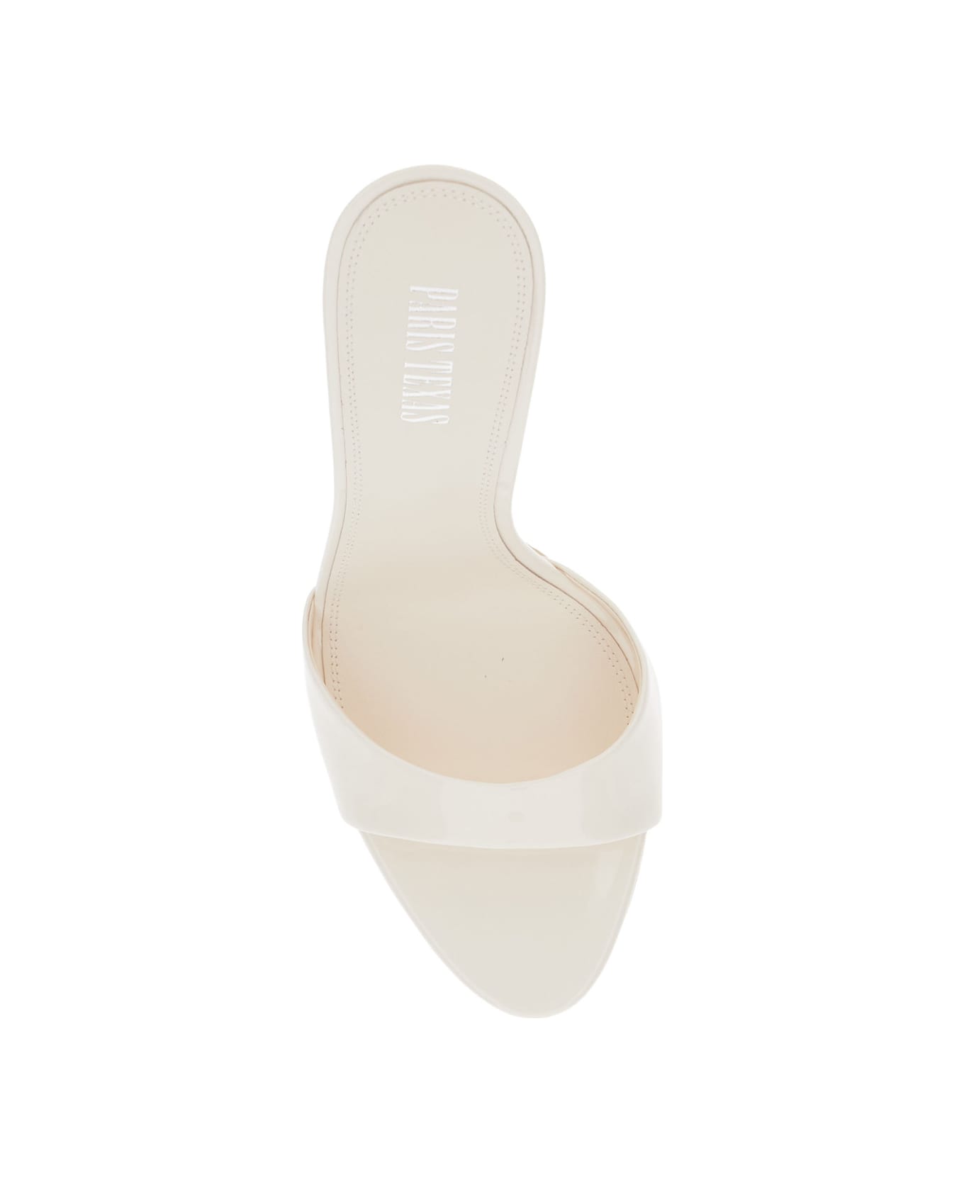 Paris Texas 'lidia' White Heeled Sandals With Round Toe And Logo On The Insole In Shiny Leather Woman - White