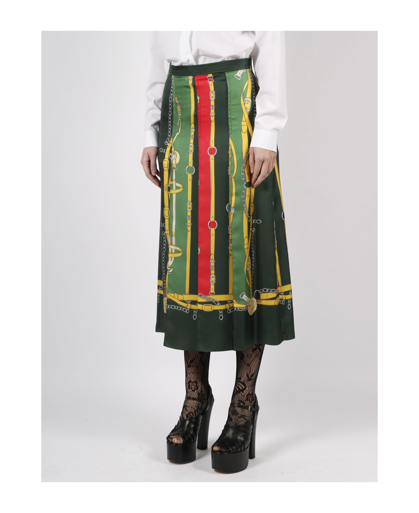 Gucci Harness And Double G Silk Skirt - Green