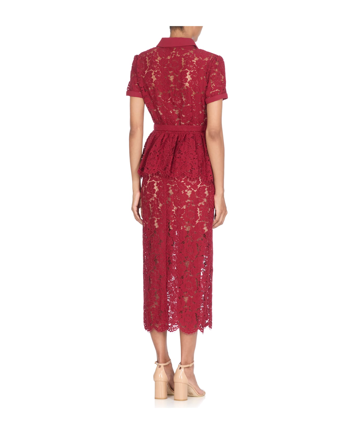 self-portrait Lace Peplum Midi Dress - Bordeaux