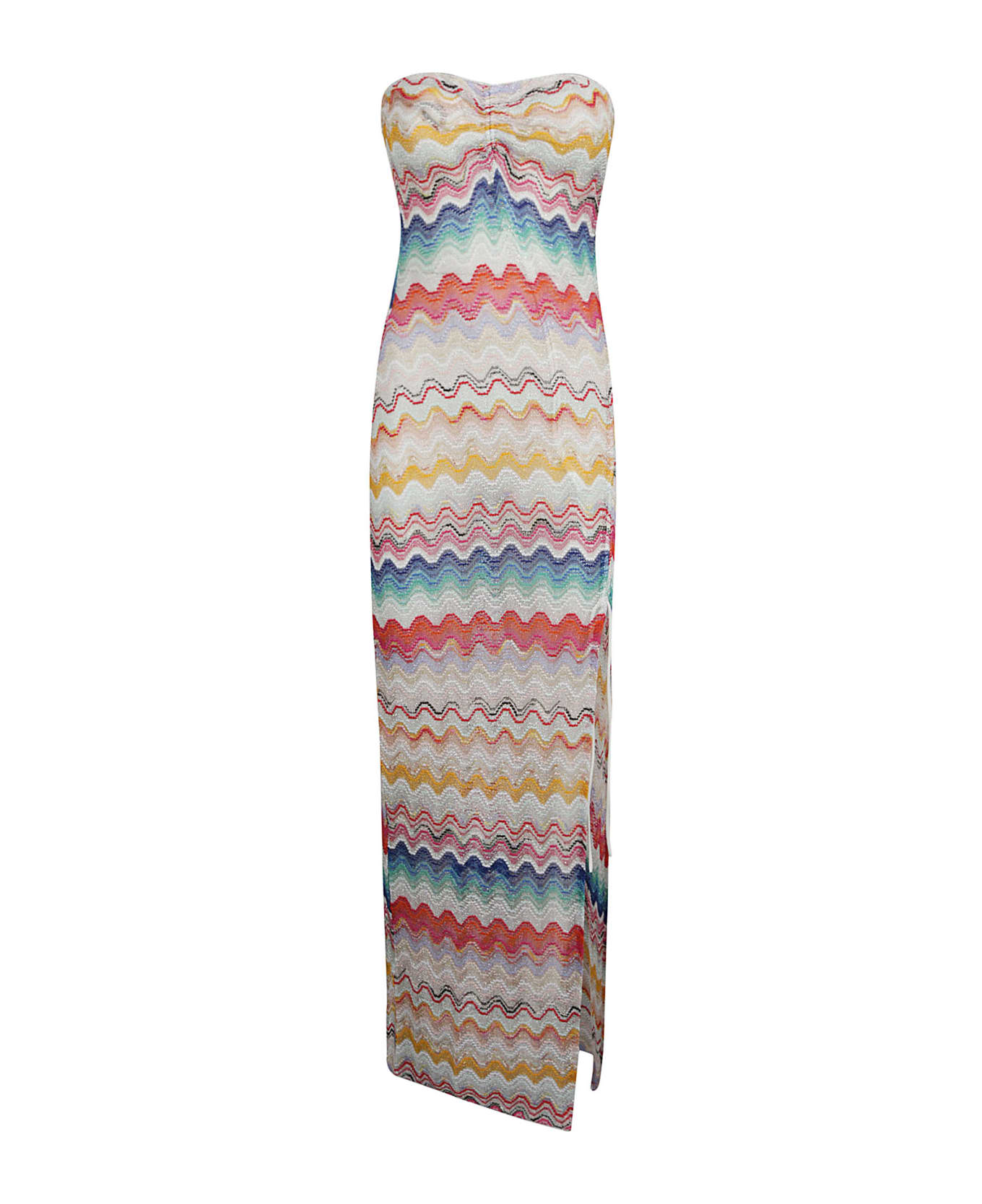 Missoni Side Slit Stripe Patterned Long Dress - White ワンピース＆ドレス