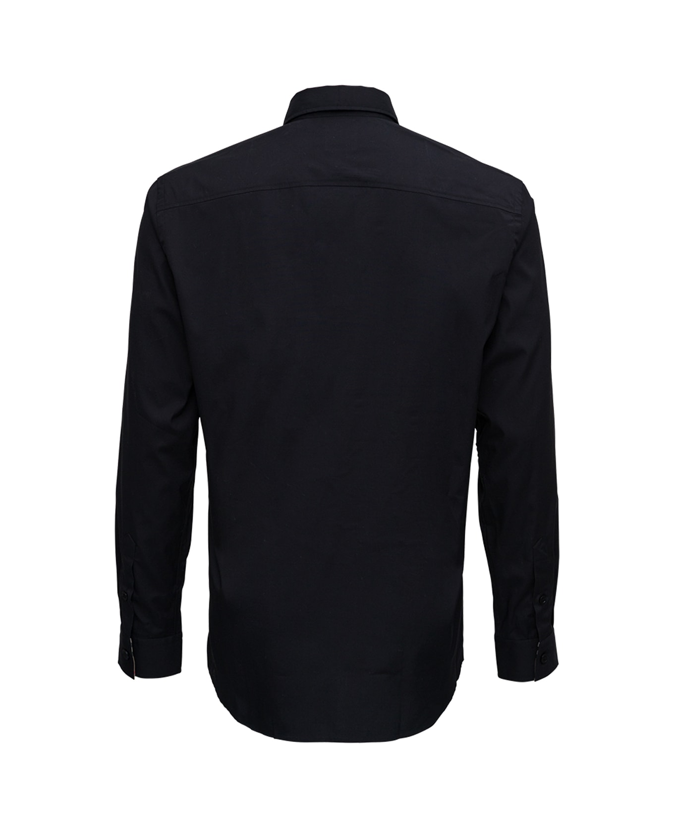 Burberry Man's Black Cotton Polin Shirt With Logo - Black シャツ