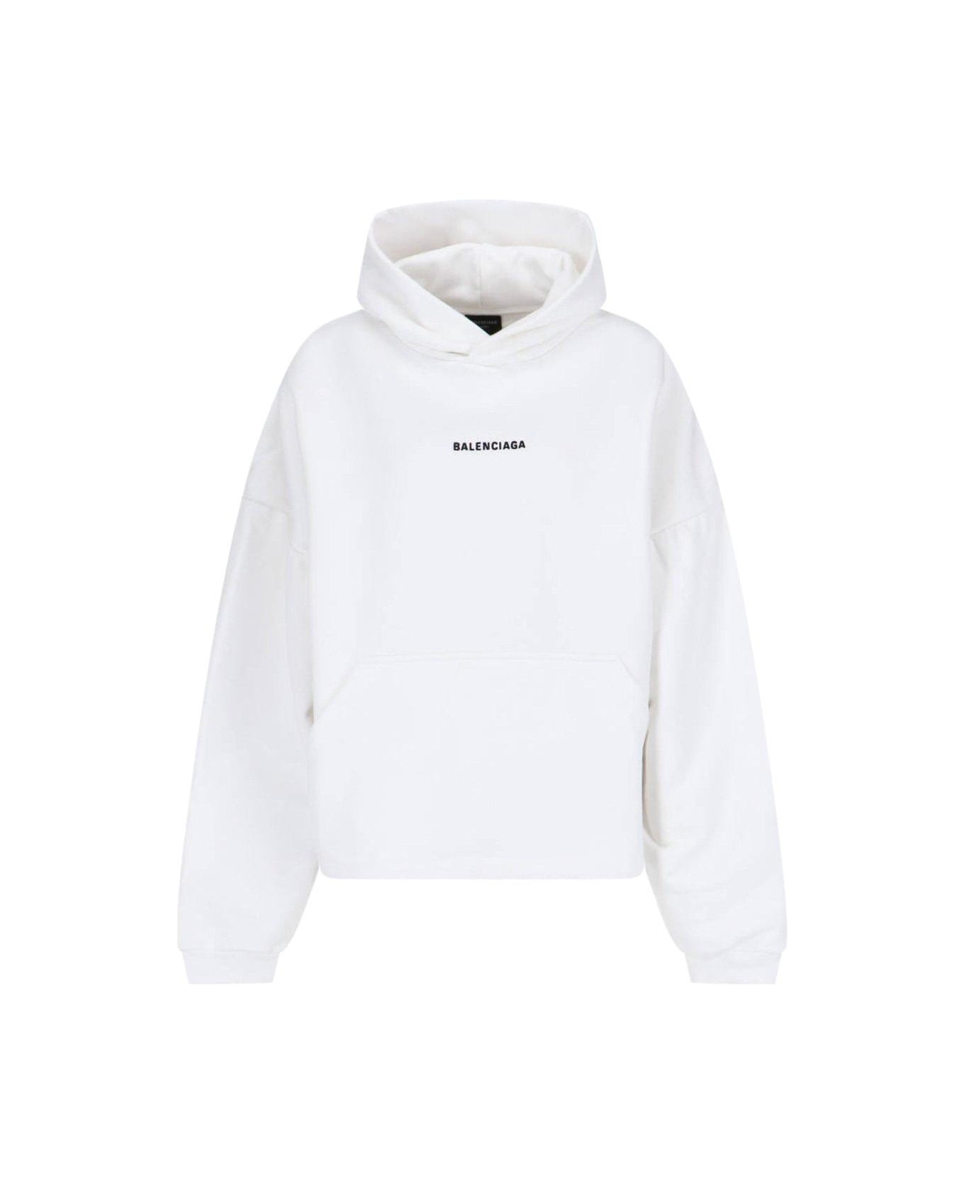 Balenciaga Logo Embroidered Hoodie - WHITE