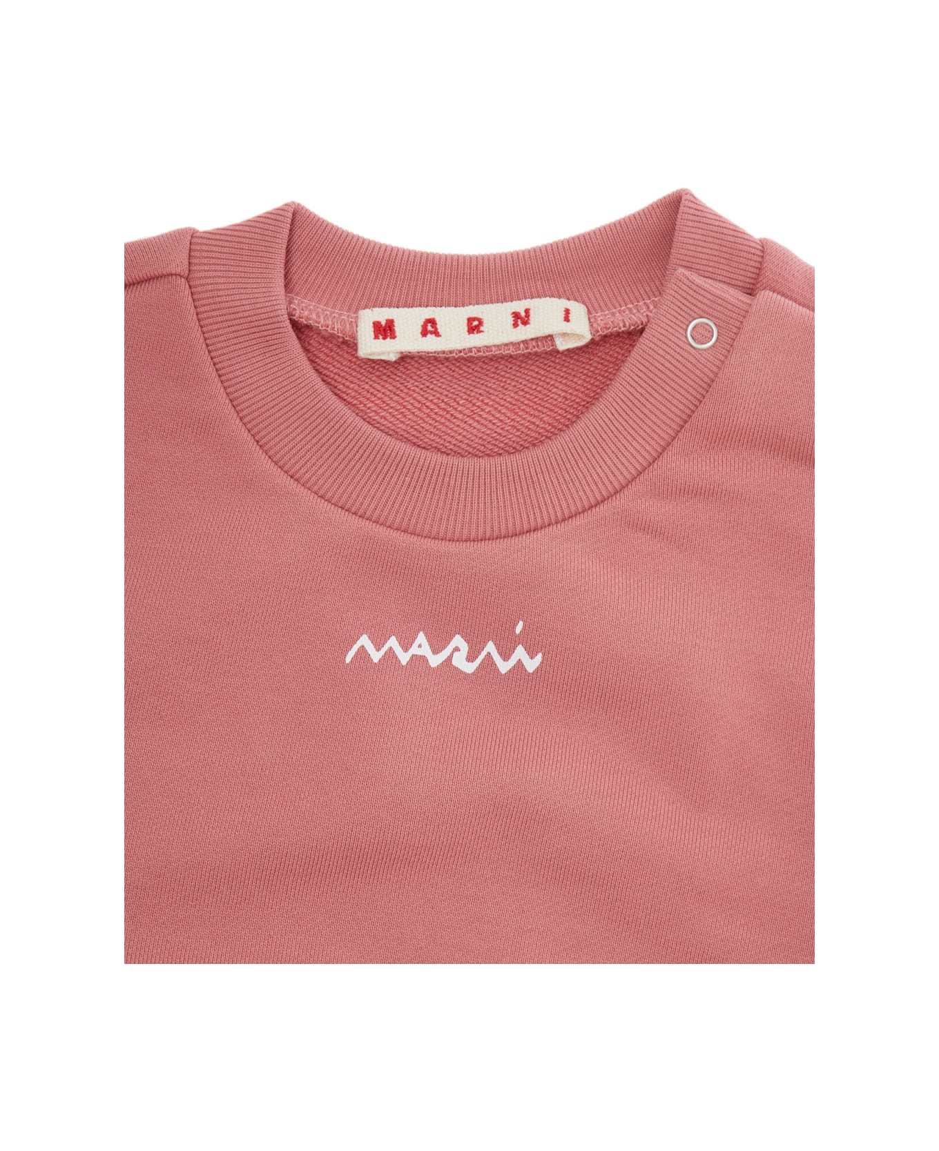 Marni Pink Crew-neck Sweatshirt With Logo On Front In Cotton Baby - Pink