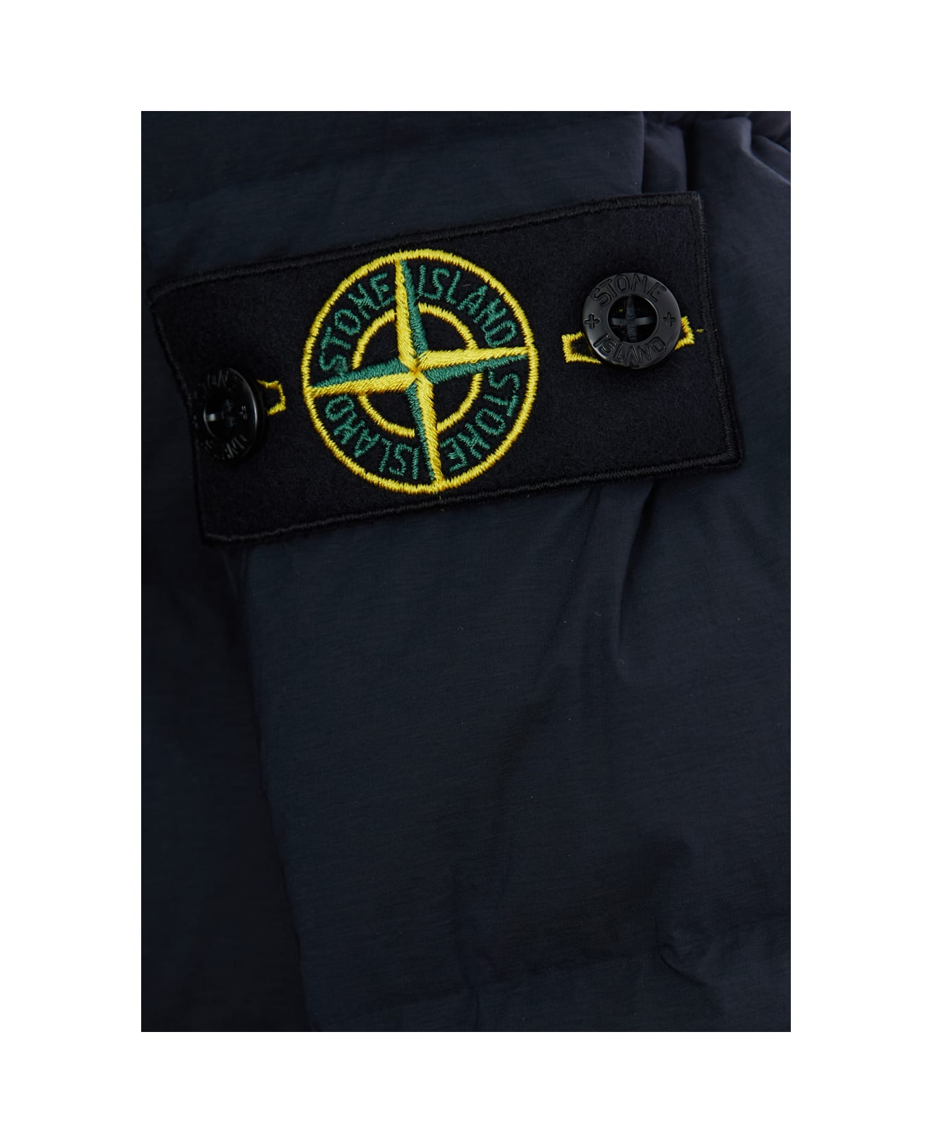 Stone Island Junior Blue Down Jacket With Fixed Hood And Logo Patch On The Sleeve In Tech Fabric Boy - Blu