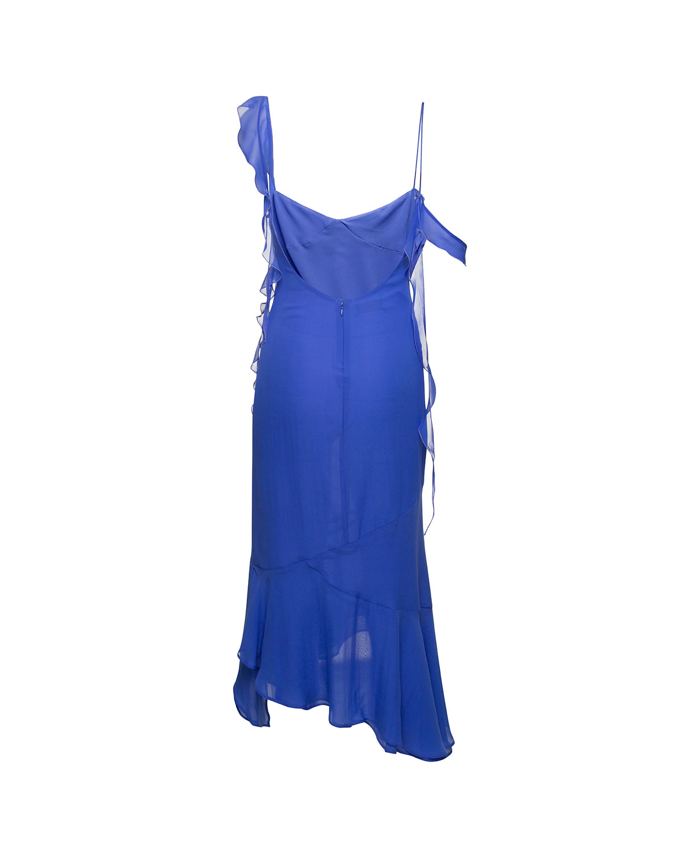 The Andamane Asymmetric Miranda Midi Dress With Ruffle-detailing In Blue Silk Woman - Blu