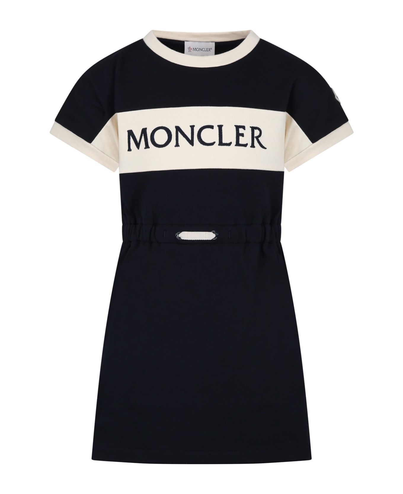 Moncler Blue Dress For Girl With Logo - Blue